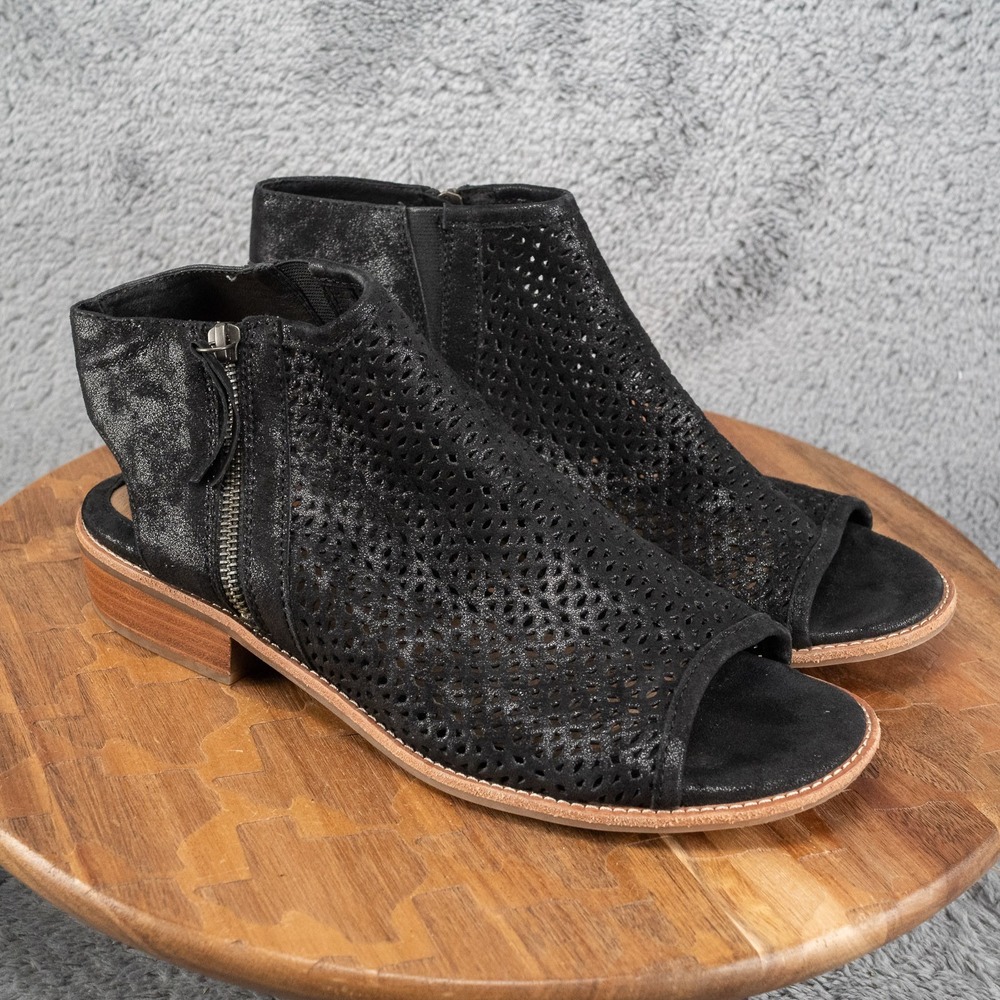 Sofft Nalda Black Leather Open Toe Block Heel Booties Sandals Women's Size 11M
